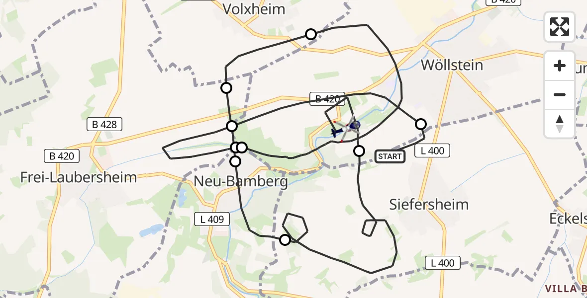 Flugroute Polizeihubschrauber Siefersheim - Wöllstein, 22 April 2026, 11:57