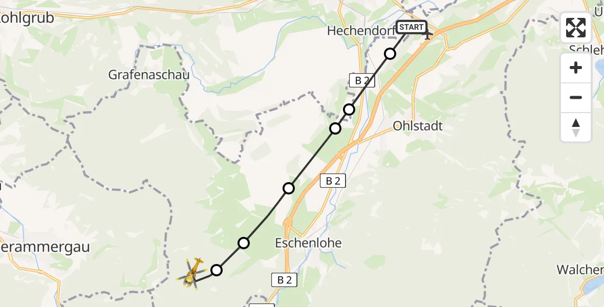 Flugroute Rettungshubschrauber Murnau a.Staffelsee - Eschenlohe, 22 April 2026, 12:01