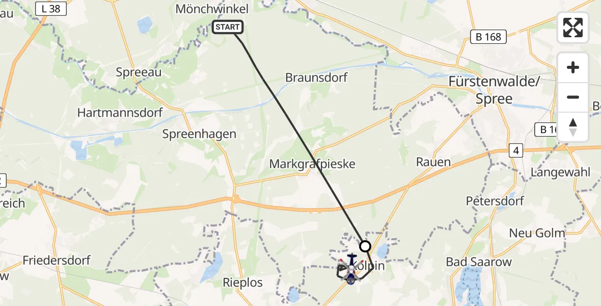 Flugroute Polizeihubschrauber Spreenhagen - Reichenwalde, 22 April 2026, 12:10