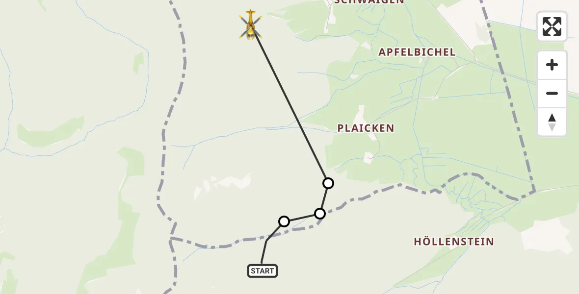 Flugroute Rettungshubschrauber Eschenlohe - Schwaigen, 22 April 2026, 12:09