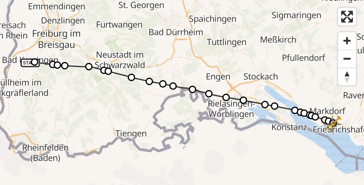 Flugroute Rettungshubschrauber Bad Krozingen - Friedrichshafen Hospital, 22 April 2026, 12:11