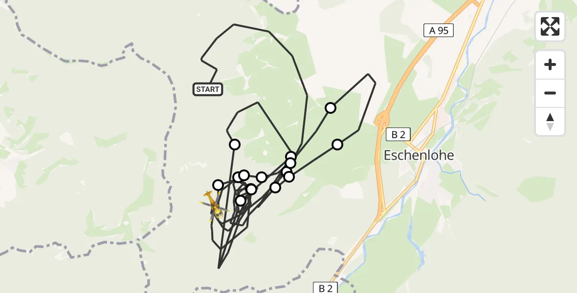 Flugroute Rettungshubschrauber Schwaigen - Eschenlohe, 22 April 2026, 12:13