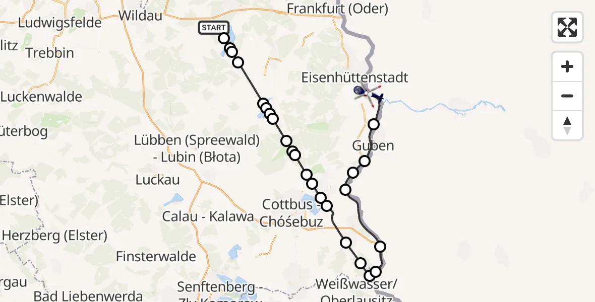 Flugroute Polizeihubschrauber Reichenwalde - Eisenhüttenstadt, 22 April 2026, 12:15