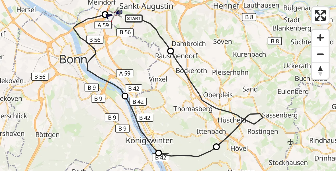 Flugroute Polizeihubschrauber Sankt Augustin - Sankt Augustin, 22 April 2026, 12:18