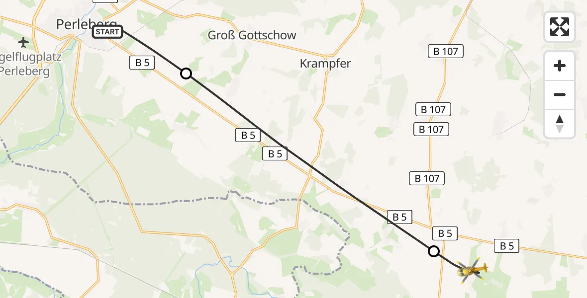 Flugroute Rettungshubschrauber Perleberg - Gumtow, 22 April 2026, 12:21