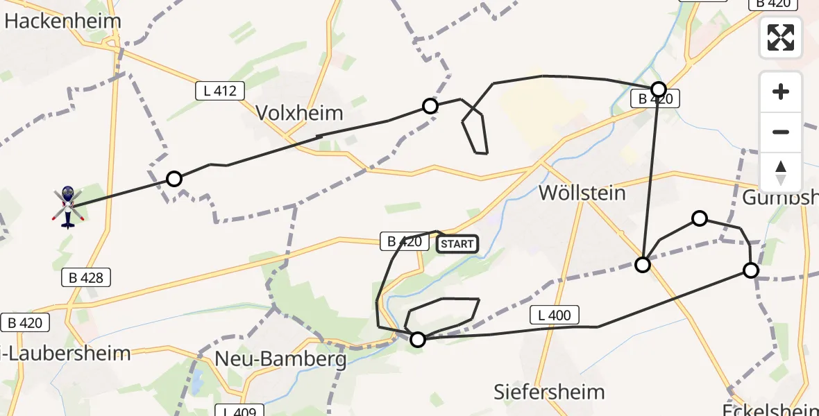 Flugroute Polizeihubschrauber Wöllstein - Frei-Laubersheim, 22 April 2026, 12:26