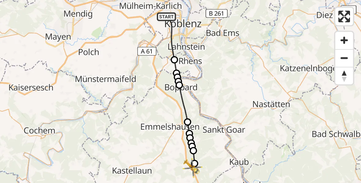 Flugroute Rettungshubschrauber Koblenz - Wiebelsheim, 22 April 2026, 12:39
