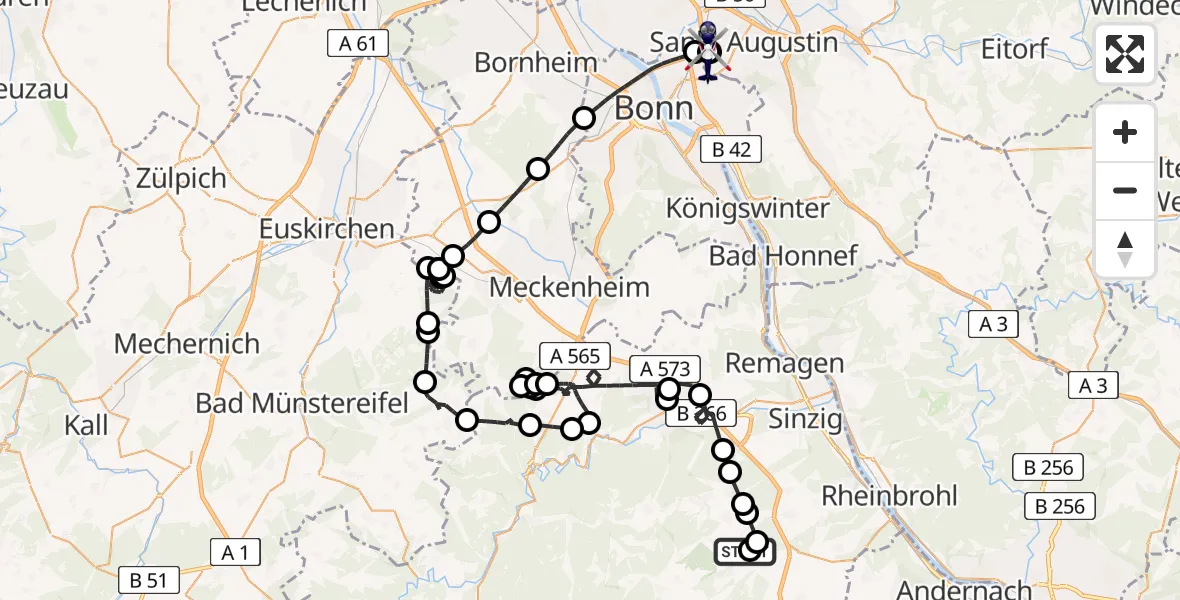 Flugroute Polizeihubschrauber Niederdürenbach - Sankt Augustin, 22 April 2026, 12:43