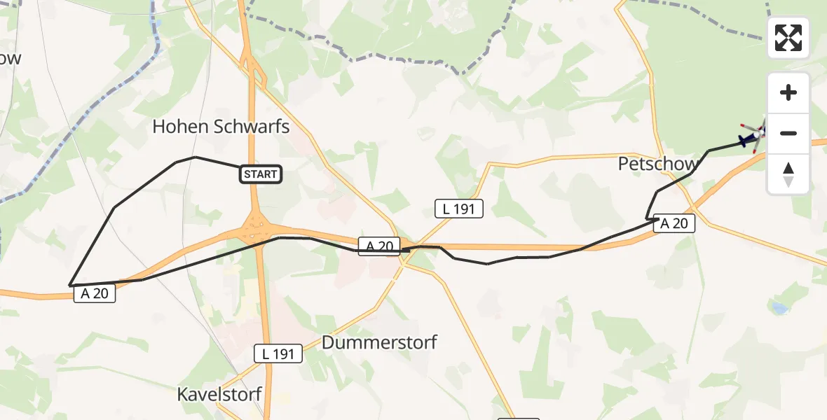 Flugroute Polizeihubschrauber Dummerstorf - Dummerstorf, 22 April 2026, 12:48