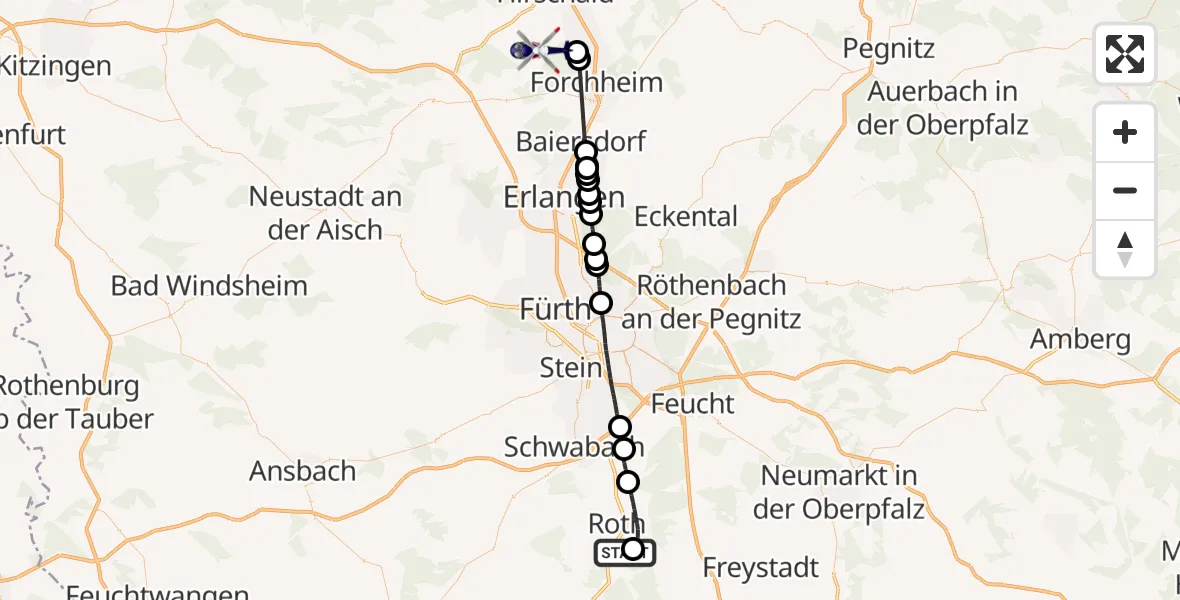 Flugroute Polizeihubschrauber Flugplatz Roth - Hallerndorf, 22 April 2026, 12:48