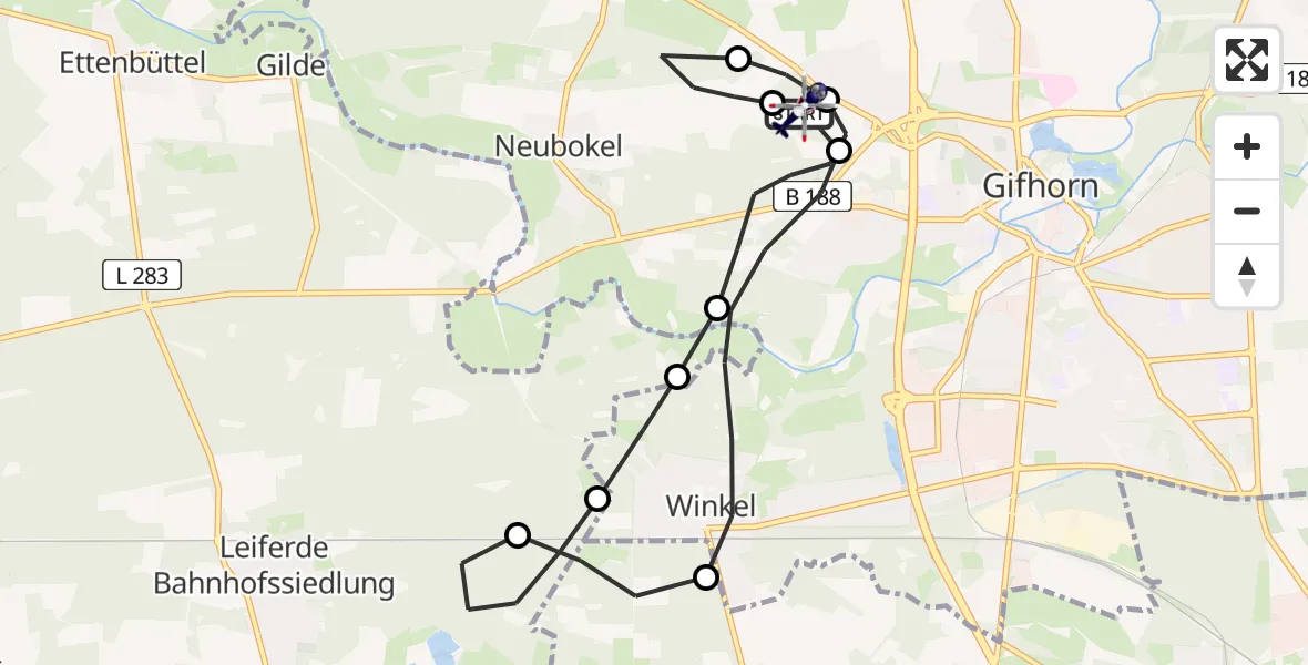 Flugroute Polizeihubschrauber Gifhorn Bundespolizei Hubschrauberlandeplatz - Gifhorn Bundespolizei Hubschrauberlandeplatz, 22 April 2026, 12:53