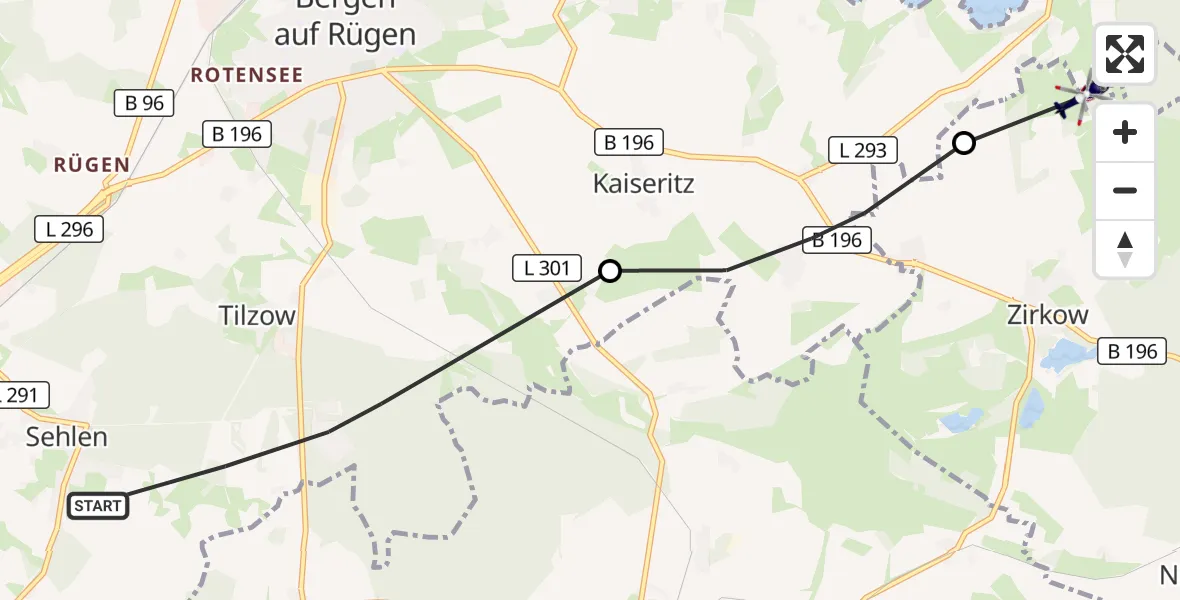 Flugroute Polizeihubschrauber Sehlen - Zirkow, 22 April 2026, 12:56