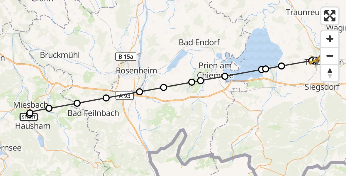 Flugroute Rettungshubschrauber Agatharied Hospital - Traunstein Hospital, 22 April 2026, 13:00