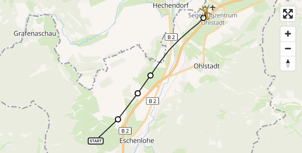 Flugroute Rettungshubschrauber Schwaigen - Ohlstadt Flugplatz, 22 April 2026, 13:02