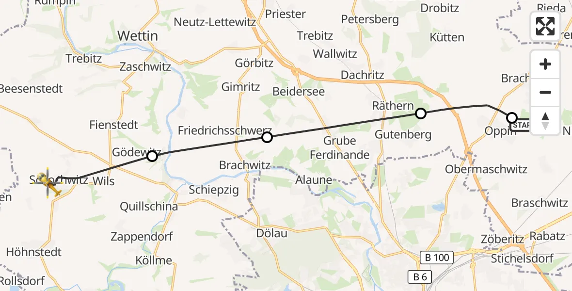 Flugroute Ambulanzhubschrauber Halle-Oppin Flugplatz - Salzatal, 22 April 2026, 13:03