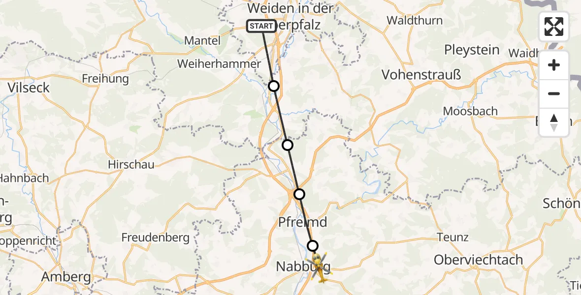 Flugroute Rettungshubschrauber Weiden i.d.OPf. - Nabburg, 22 April 2026, 13:04