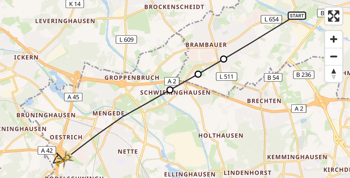 Flugroute Rettungshubschrauber Lünen - Dortmund, 22 April 2026, 13:05