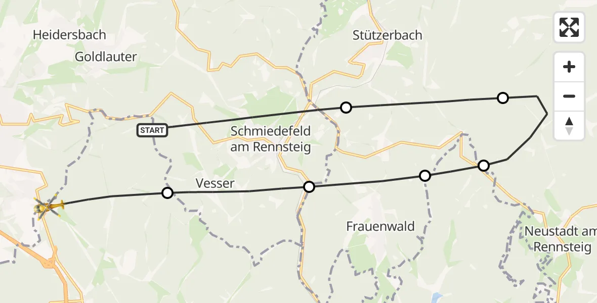 Flugroute Rettungshubschrauber Suhl - Schleusingen, 22 April 2026, 13:08