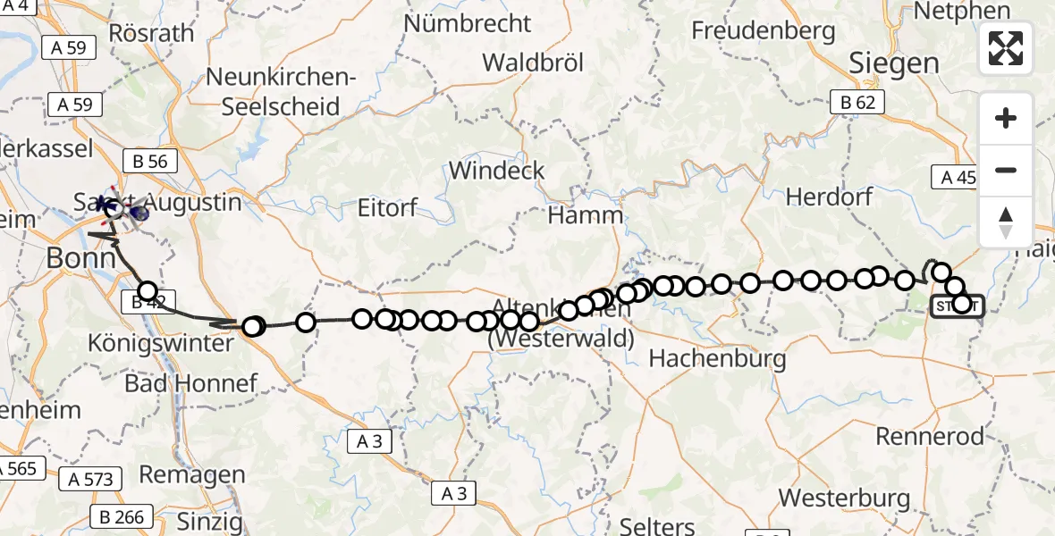 Flugroute Polizeihubschrauber Siegerland Flughafen - Sankt Augustin, 22 April 2026, 13:08