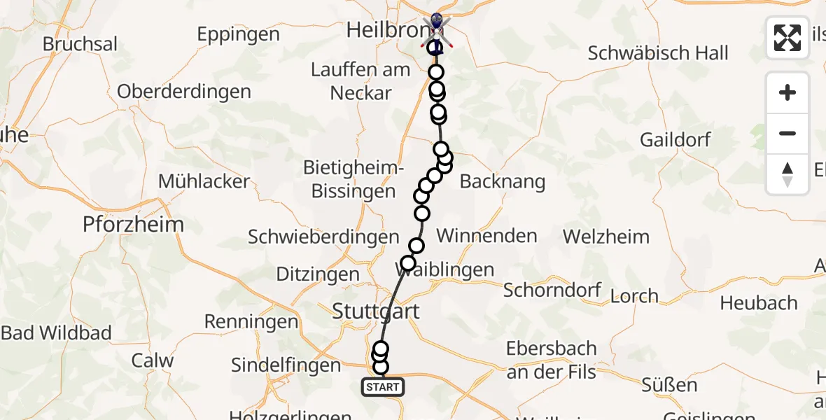 Flugroute Polizeihubschrauber Flughafen Stuttgart - Weinsberg, 22 April 2026, 13:10