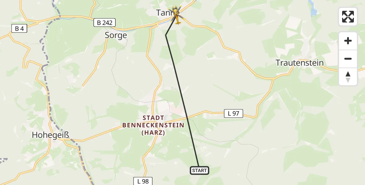 Flugroute Rettungshubschrauber Oberharz am Brocken - Oberharz am Brocken, 22 April 2026, 13:11