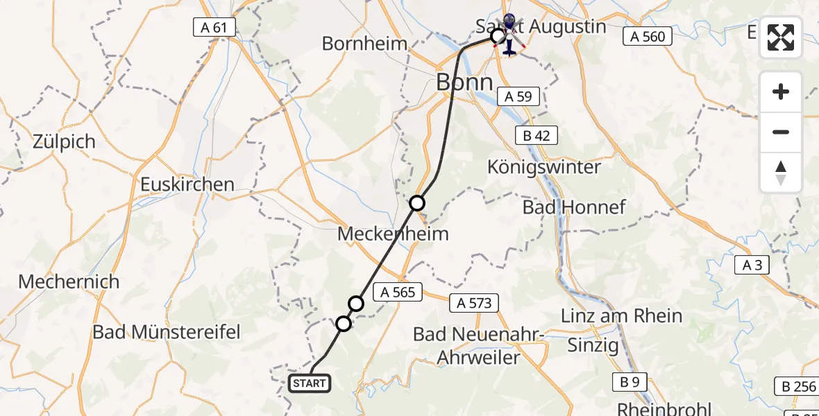 Flugroute Polizeihubschrauber Berg - Sankt Augustin, 22 April 2026, 13:14