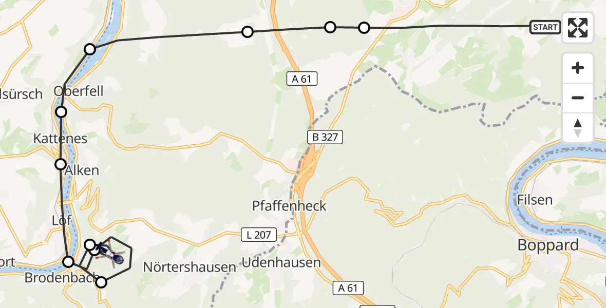 Flugroute Polizeihubschrauber Rhens - Alken, 22 April 2026, 13:16