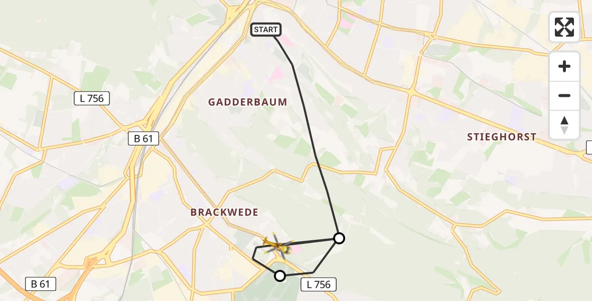 Flugroute Rettungshubschrauber Bielefeld - Luftrettungszentrum Bielefeld, 22 April 2026, 13:20