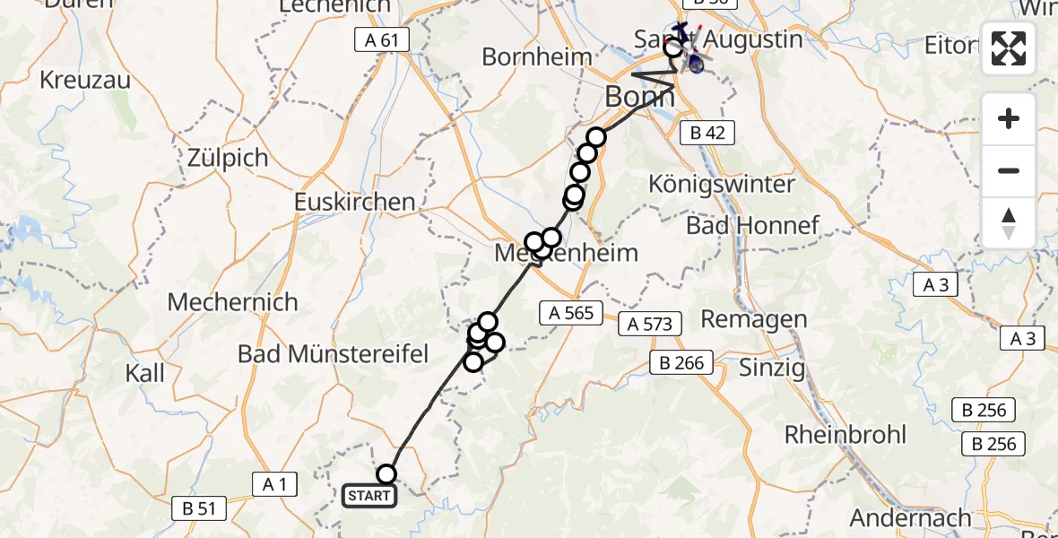 Flugroute Polizeihubschrauber Hümmel - Bonn-Hangelar Flugplatz, 22 April 2026, 13:21