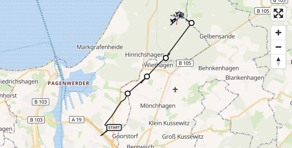 Flugroute Polizeihubschrauber Rostock - Rostock, 22 April 2026, 13:22