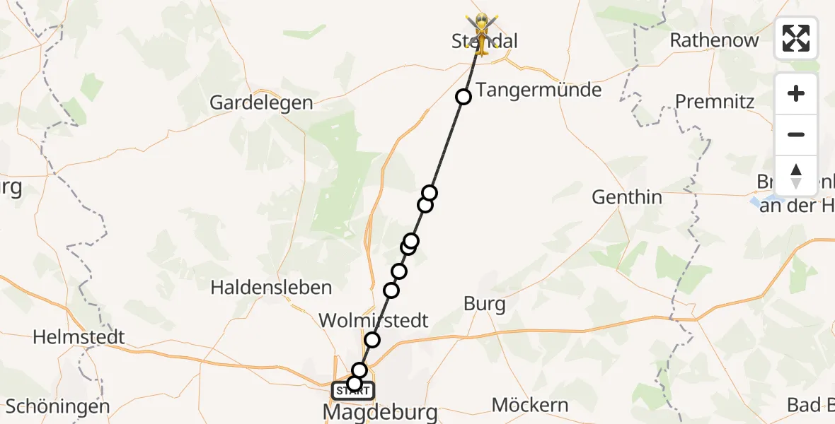 Flugroute Rettungshubschrauber Magdeburg Hospital - Stendal, 22 April 2026, 13:26