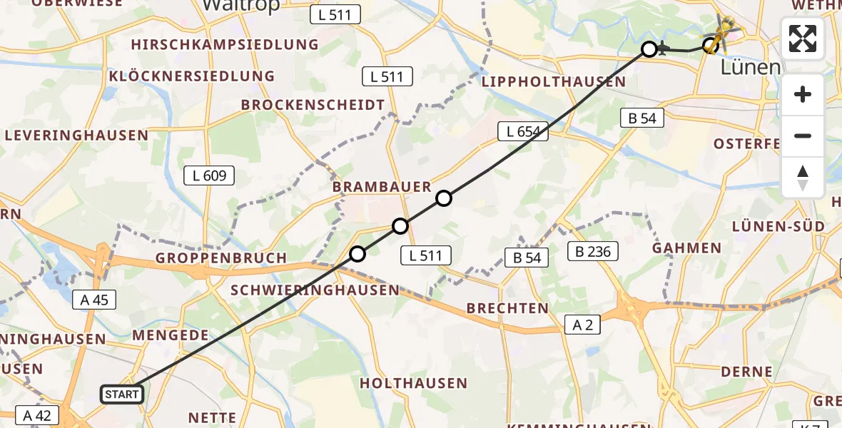 Flugroute Rettungshubschrauber Dortmund - Sankt Marien Hospital, 22 April 2026, 13:28