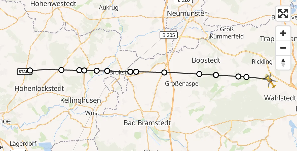Flugroute Rettungshubschrauber Itzehoe Hungriger Wolf Flugplatz - Rickling, 22 April 2026, 13:30