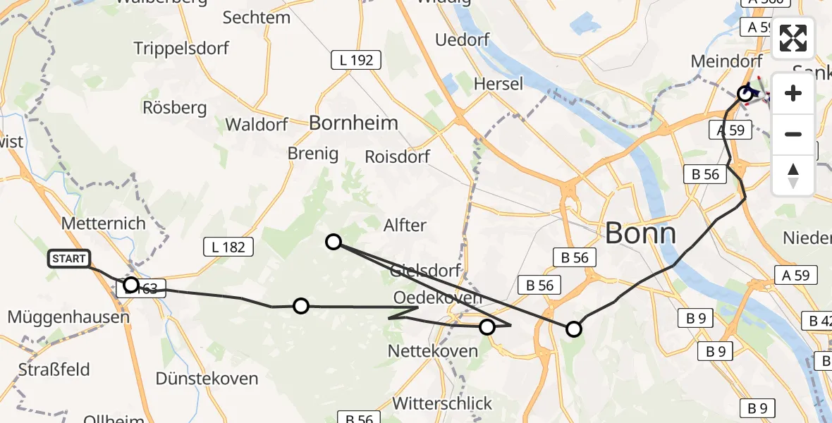 Flugroute Polizeihubschrauber Weilerswist - Sankt Augustin, 22 April 2026, 13:35