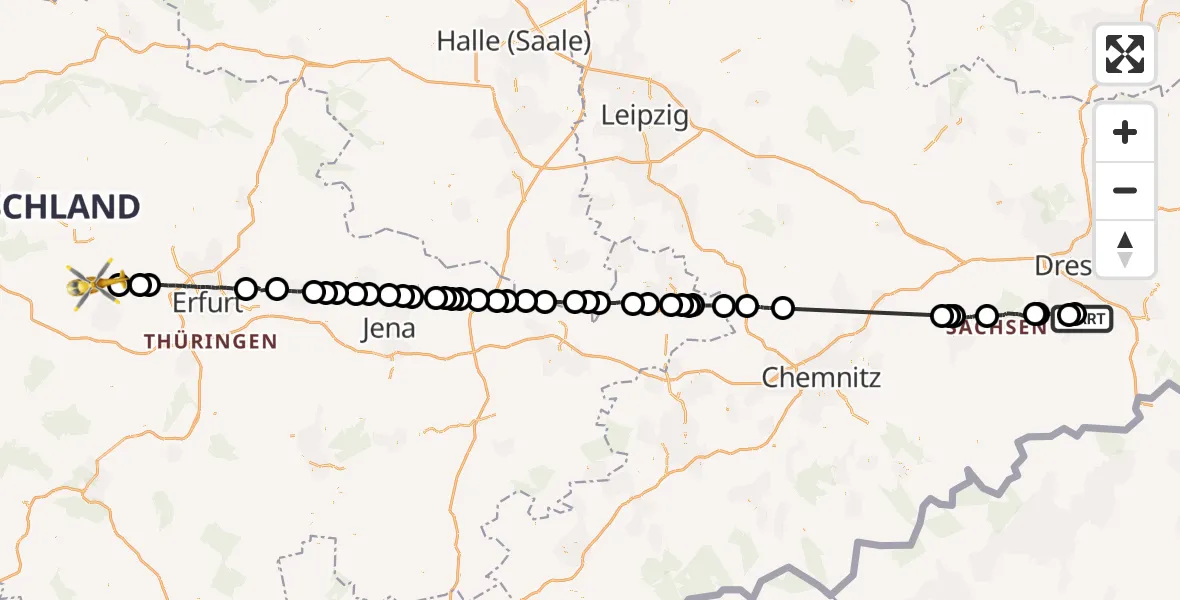Flugroute Ambulanzhubschrauber Kreischa - Nessetal, 22 April 2026, 13:37