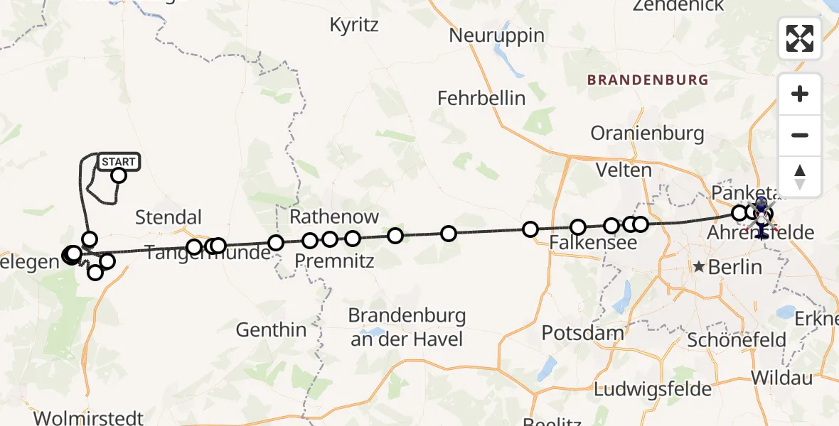 Flugroute Polizeihubschrauber Rochau - Ahrensfelde Hubschrauberlandeplatz, 22 April 2026, 13:45