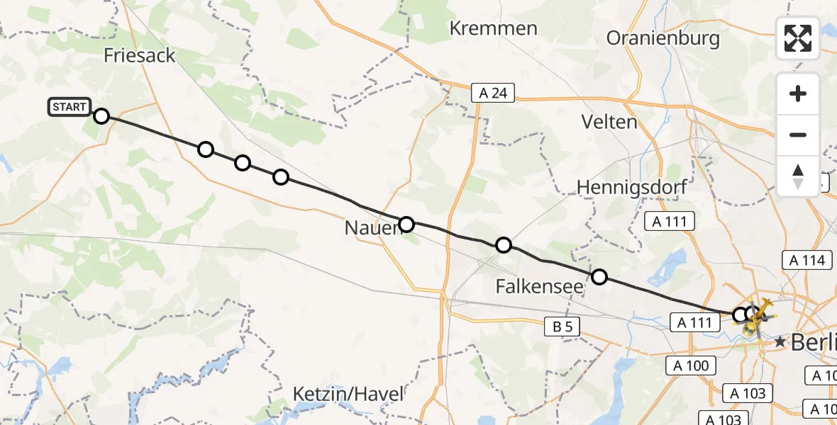 Flugroute Rettungshubschrauber Kleßen-Görne - Berlin, 22 April 2026, 13:46