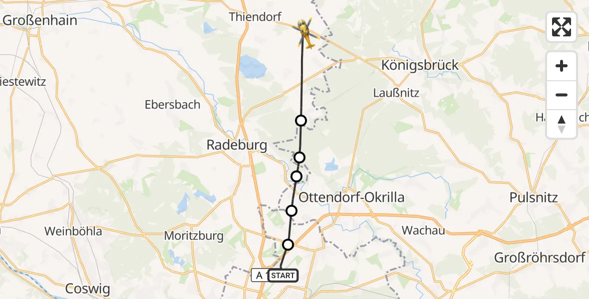 Flugroute Rettungshubschrauber Dresden Flughafen - Thiendorf, 22 April 2026, 13:52
