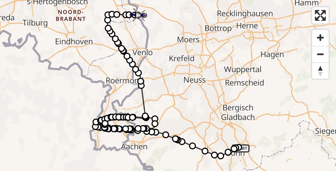Flugroute Polizeihubschrauber Sankt Augustin - Weeze Flughafen, 22 April 2026, 13:54