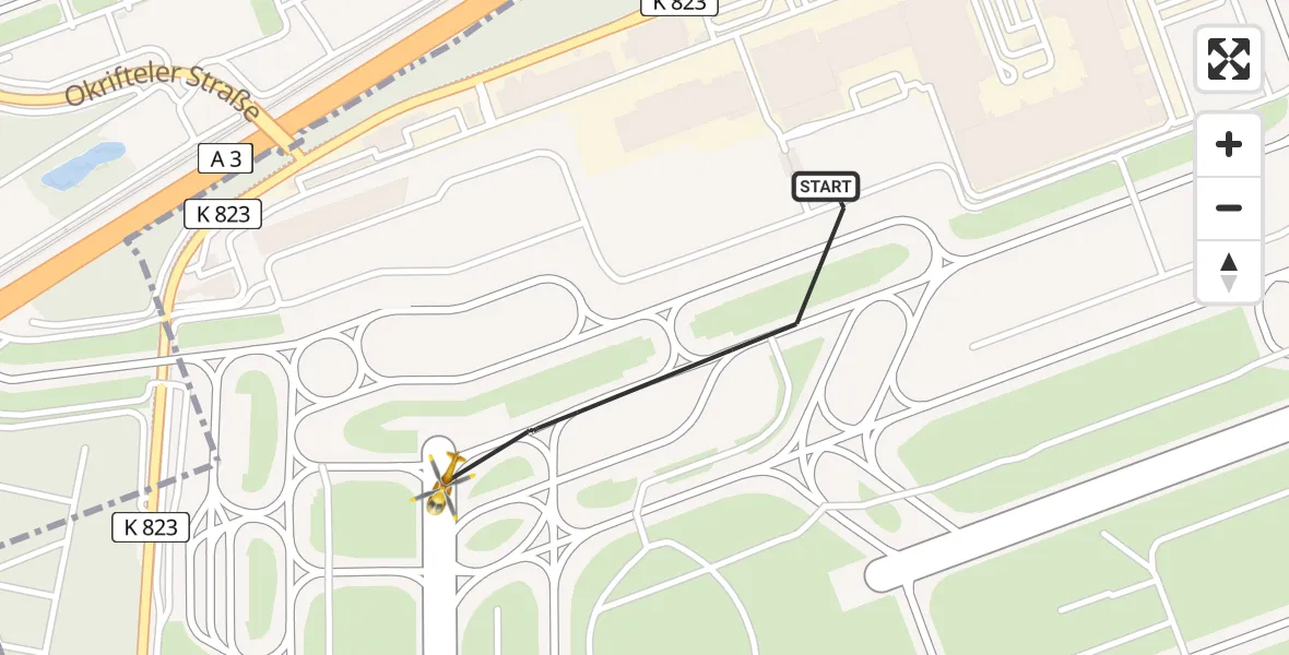Flugroute Rettungshubschrauber Frankfurt Flughafen - Frankfurt Flughafen, 22 April 2026, 13:58