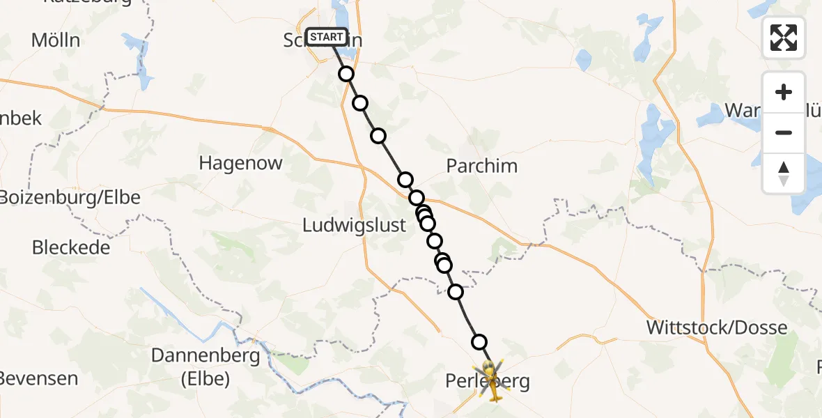 Flugroute Rettungshubschrauber Schwerin - Perleberg, 22 April 2026, 14:02