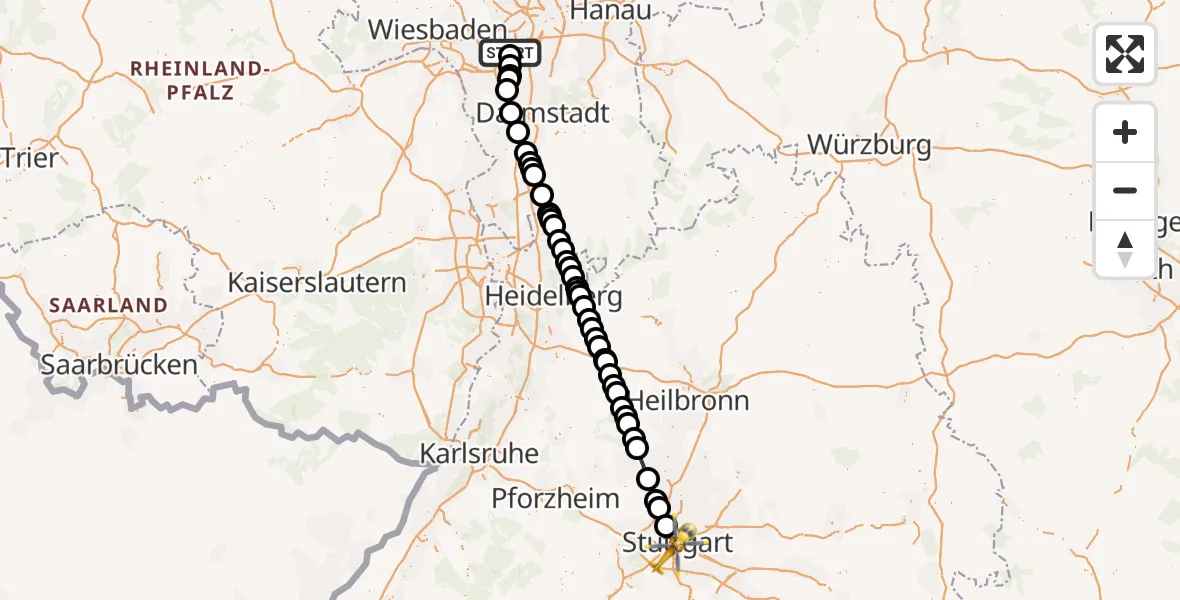 Flugroute Rettungshubschrauber Frankfurt Flughafen - Stuttgart, 22 April 2026, 14:05