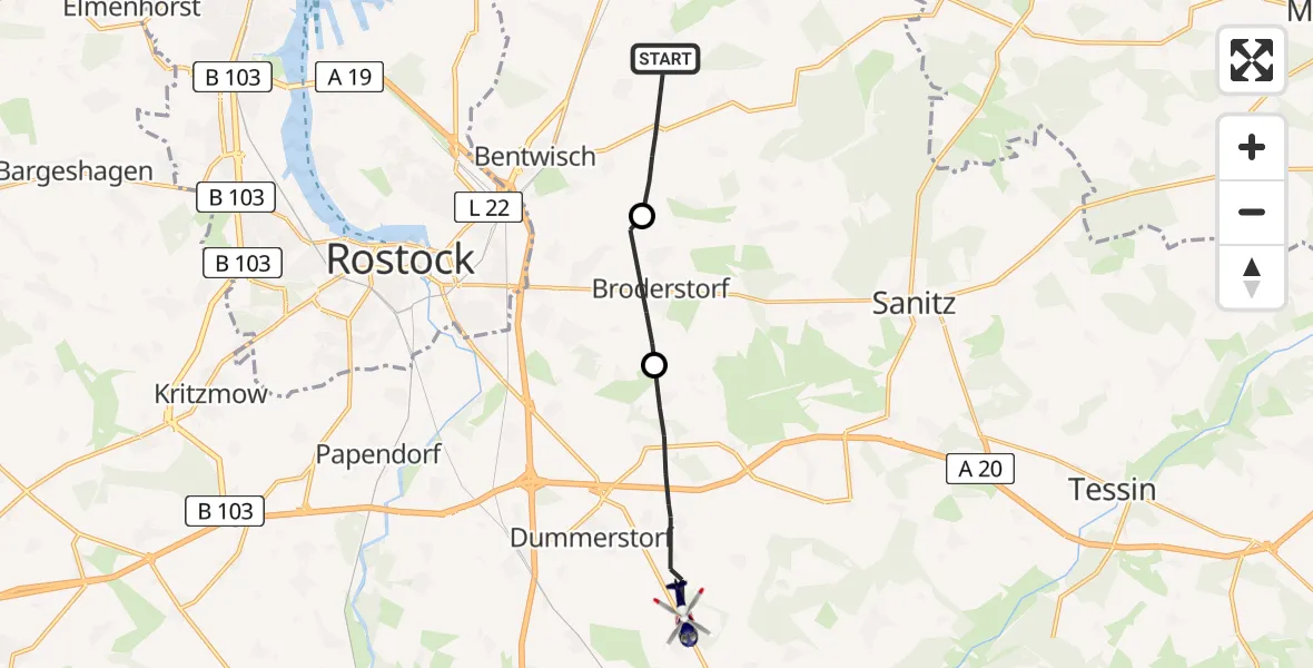 Flugroute Polizeihubschrauber Bentwisch - Dummerstorf, 22 April 2026, 14:07