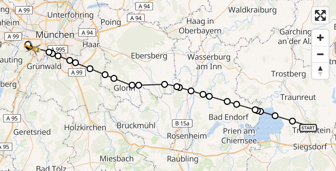 Flugroute Rettungshubschrauber Traunstein - München, 22 April 2026, 14:09