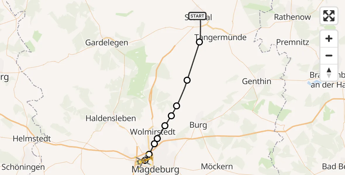 Flugroute Rettungshubschrauber Stendal - Magdeburg Hospital, 22 April 2026, 14:23