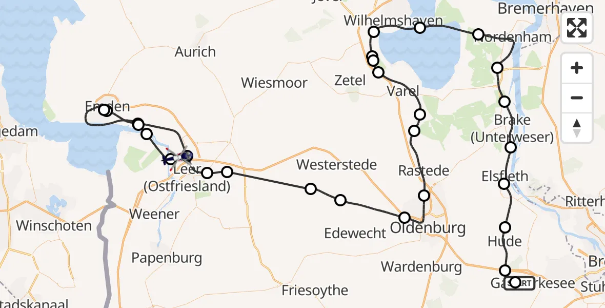 Flugroute Polizeihubschrauber Ganderkesee Atlas Flugplatz - Leer (Ostfriesland), 22 April 2026, 14:25