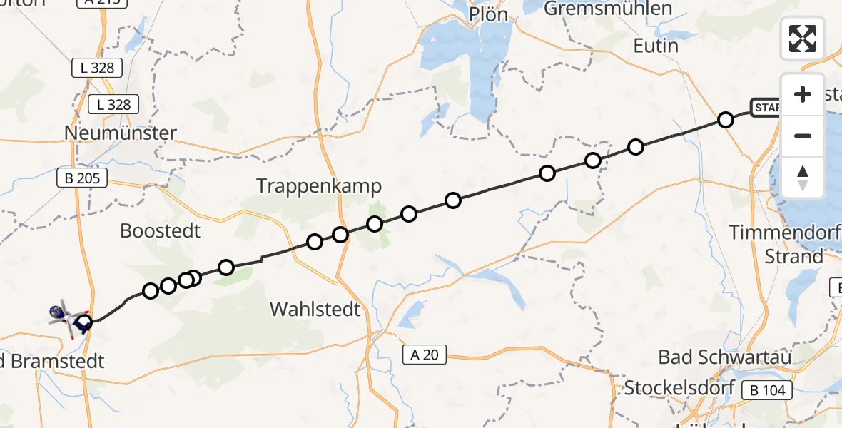 Flugroute Polizeihubschrauber Sierksdorf - Wiemersdorf, 22 April 2026, 14:49