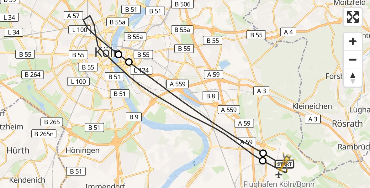 Flugroute Rettungshubschrauber Köln Bonn Flughafen - Köln Bonn Flughafen, 22 April 2026, 14:57