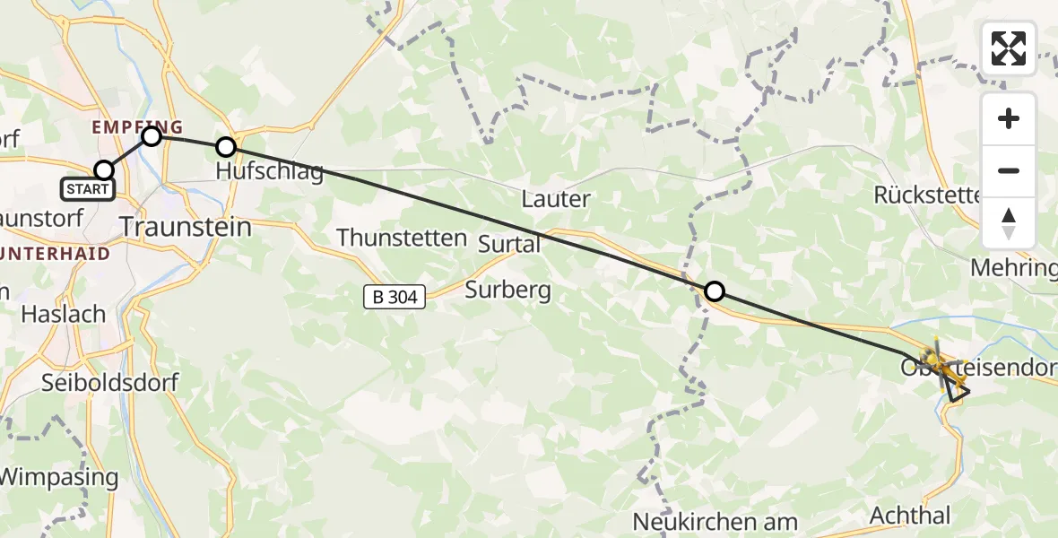 Flugroute Rettungshubschrauber Traunstein Hospital - Teisendorf, 22 April 2026, 14:59