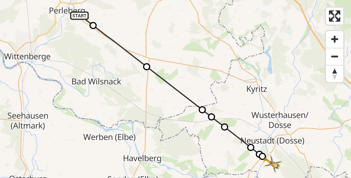 Flugroute Rettungshubschrauber Perleberg - Dreetz, 22 April 2026, 15:03